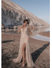 Luxurious Beaded Lace Tulle Slit Beach Wedding Dress Luxurious Beaded Lace Tulle Slit Beach Wedding Dress